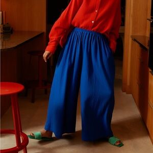 l.f. markey valen trouser pant wide leg cotton gauze cobalt blue